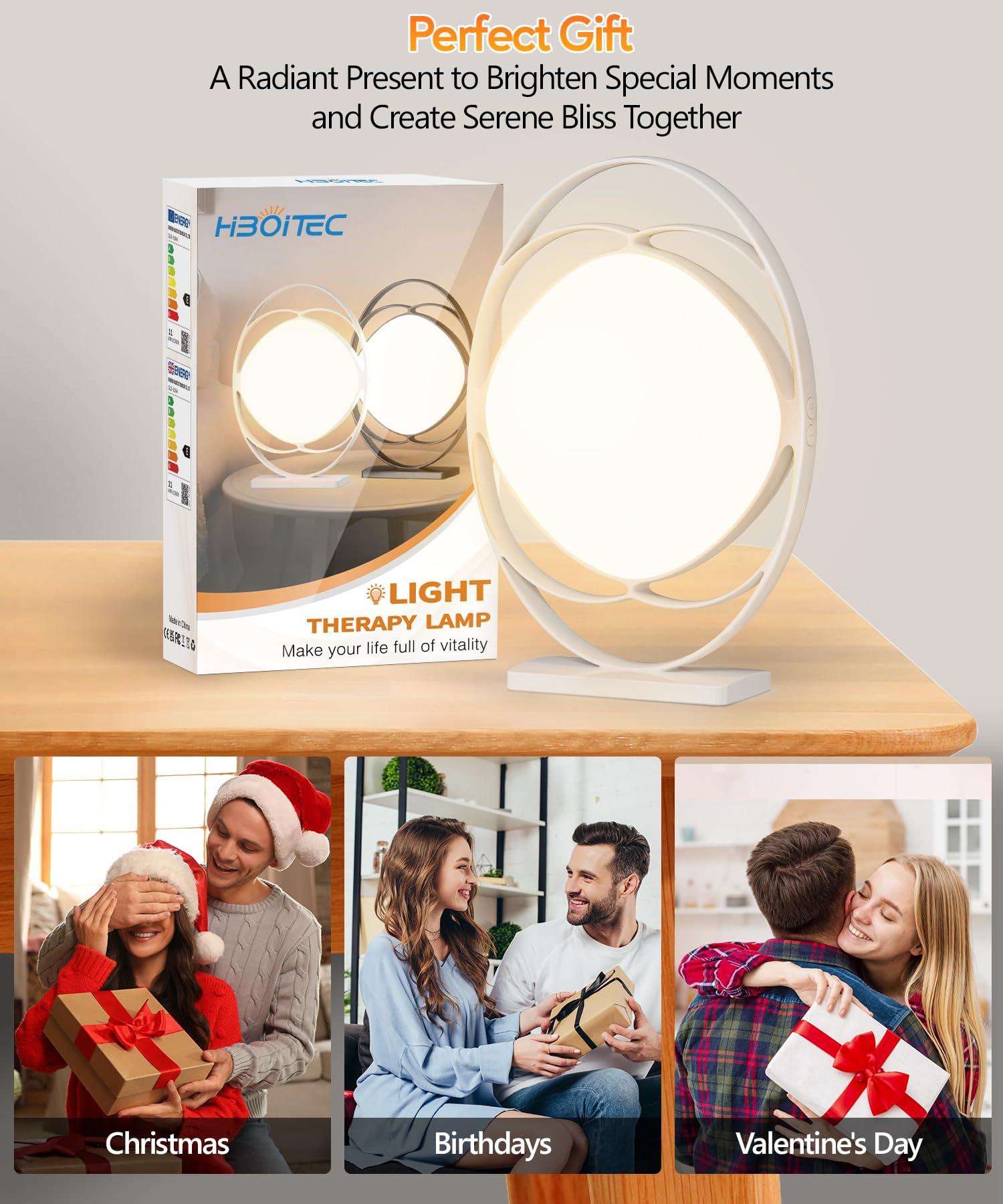 HIBOITEC HIBOITEC Light Therapy Lamp, 10000 Lux UV-Free Sun Light Therapy Lamp with 3 Color Temperature & 5 Adjustable Brightness & Timer & Memory Function, Happy Mood Light Therapy Lamp for Office Home, White