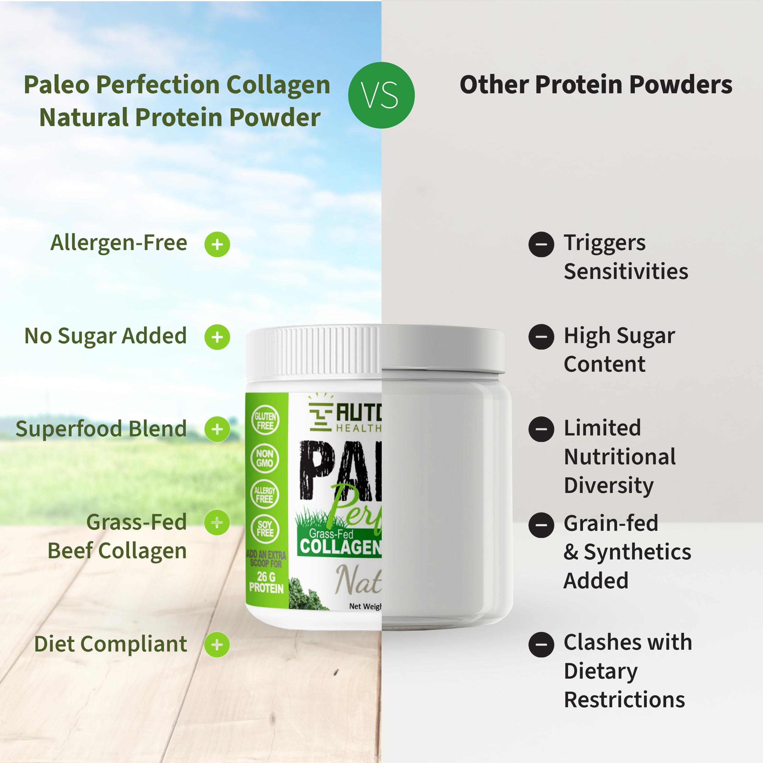 AUTOIMMUNE HEALTH & NUTRITION Paleo Perfection Vanilla Banana Grass Fed Beef Collagen Protein Powder without Stevia - Paleo, Keto, SCD, AIP Protein Powder with Apple Fiber, Carrot & Broccoli - 300g Protein Powder & Superfood Blend