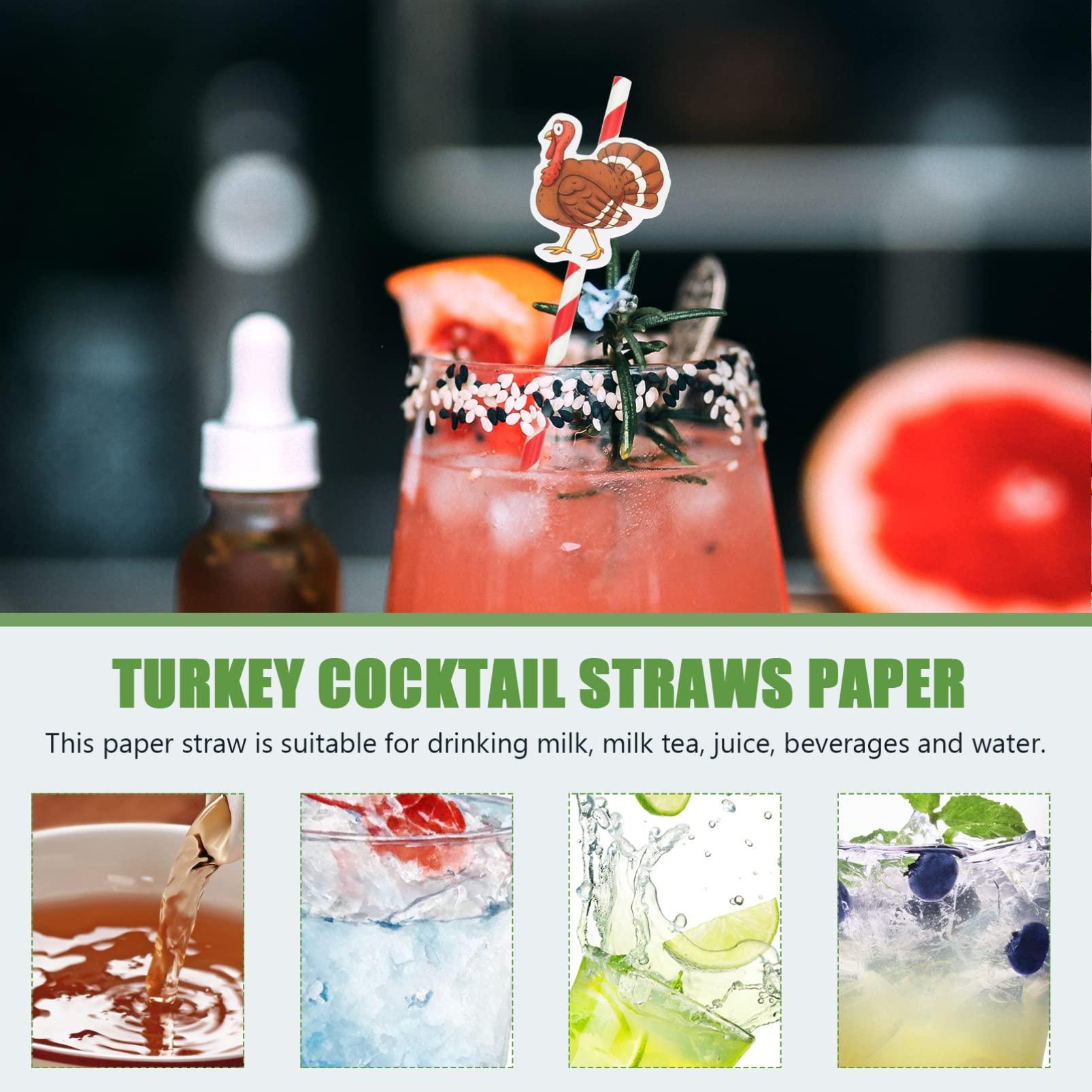 SEWACC 100pcs Thanksgiving Straw Milk Tea Straws Coffee Shop Straws Bar Straws Party Supplies Decorative Straw Beverage Straws Drinking Straws Paper Straws Thanksgiving Party Straws