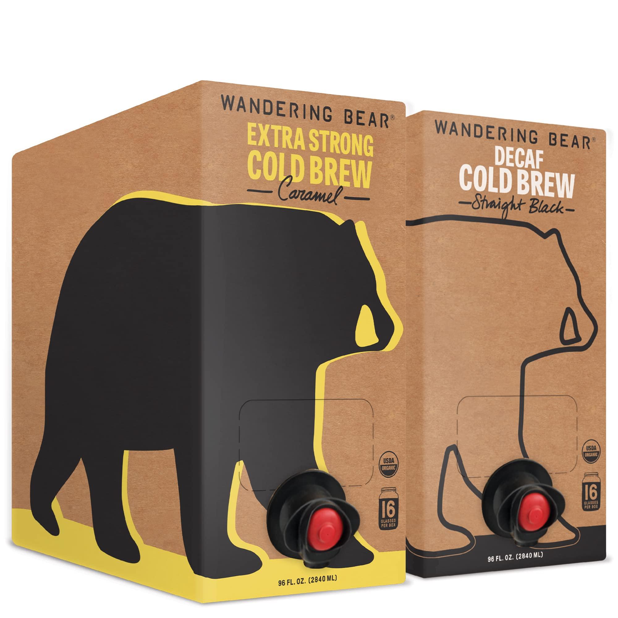 Wandering Bear Wandering Bear Cold Brew Coffee, Caramel & Decaf Bundle, 96oz, 2 pack - Organic, Smooth, Shelf-Stable, and Ready to Drink