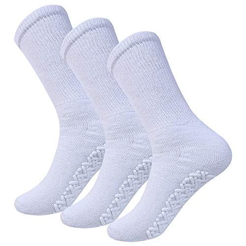 Diamond Star Diamond Star Anti Skid Socks Non Slip Non Binding With Grips Hospital Diabetic Crew Socks For Men Women 13-15 (12 Pack Grey, Big & Tall Men Shoe Size 9-14)