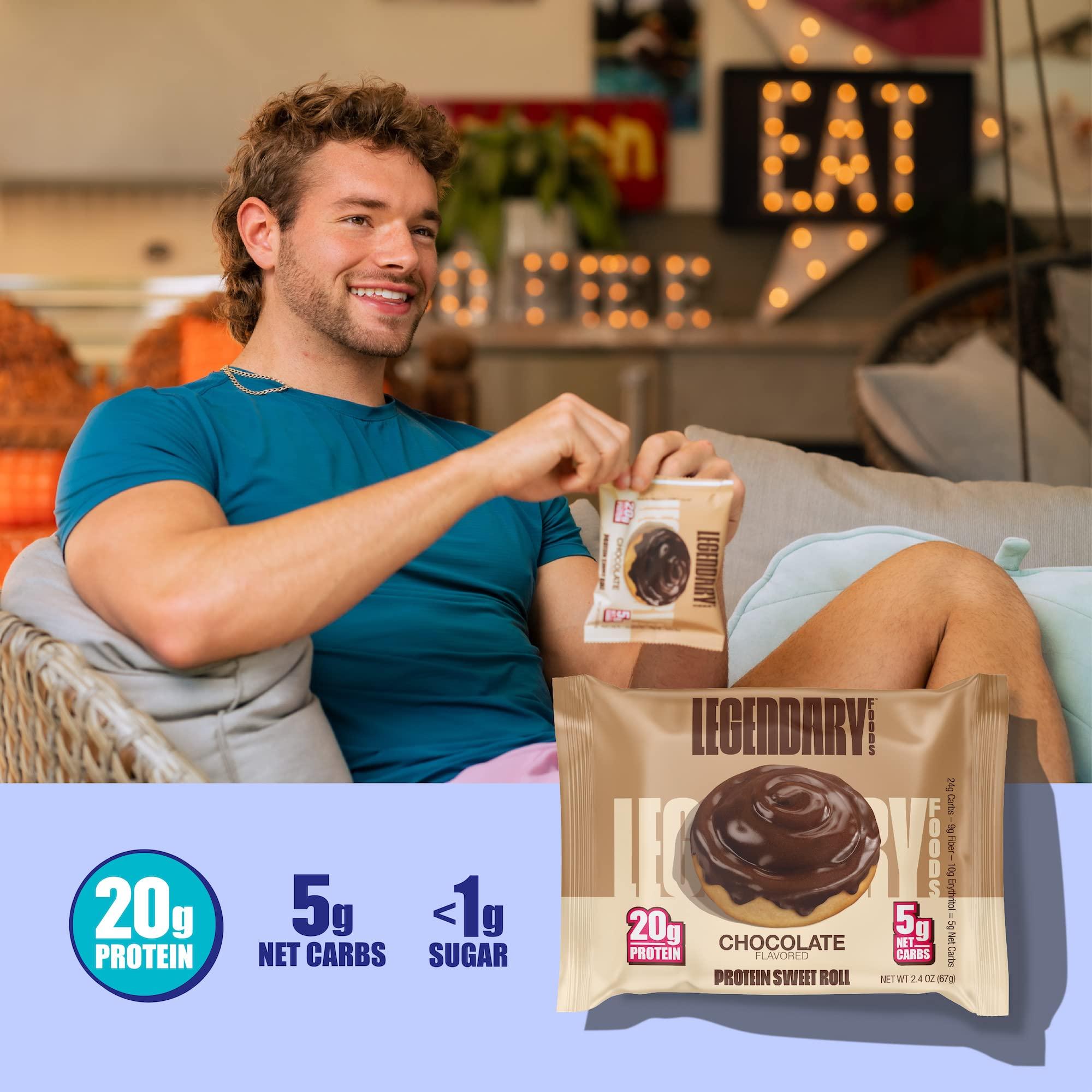 Legendary Foods Legendary Foods High Protein Snack - Chocolate Sweet Roll, 20 Gr Protein Bar Alternative, Low Carb Food, Low Sugar - Gluten Free Keto Breakfast Snacks, Healthy Chocolate Flavored Rolls (10-pack)