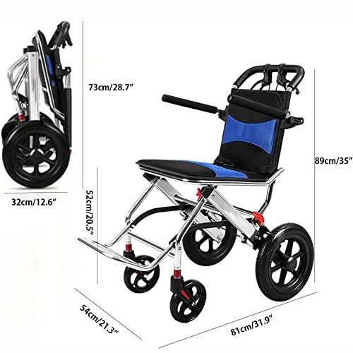 BLOHDI BLOHDI Folding Wheelchair, Ultra Lightweight Folding Wheelchair, Aluminium Alloy Portable Transport Wheelchair Trolleys for Elderly Aircraft Travel
