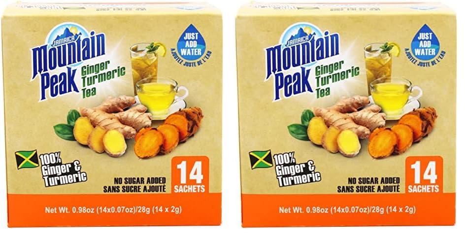 Mountain Peak Jamaica Mountain Peak Ginger Turmeric Tea, With No Added Sugar, 6.3 Ounce (Pack of 2)