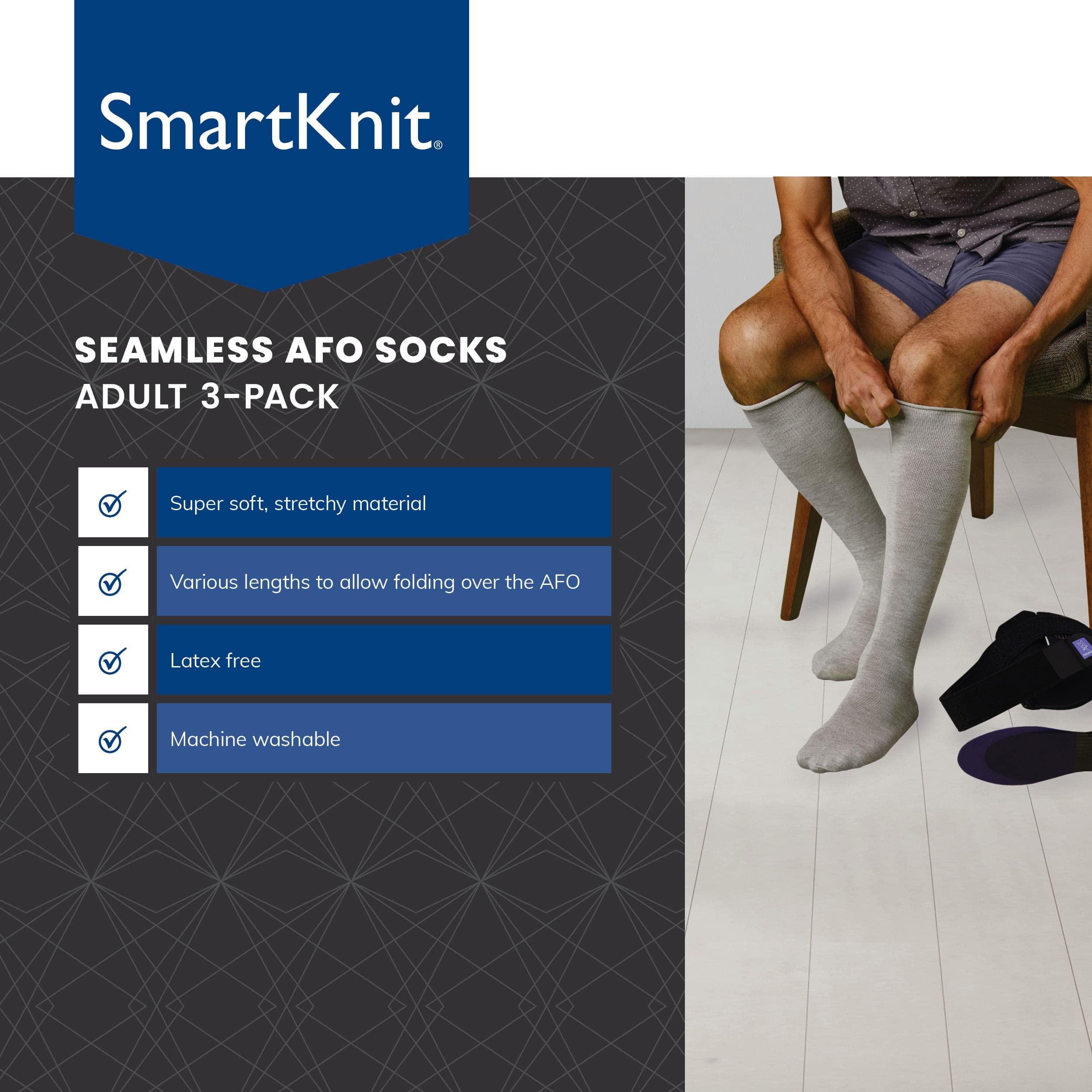 SMARTKNIT SmartKnit Seamless AFO Interface Socks 3 Pack - Adult Regular - White White & Gray