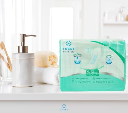 Trest TREST Elite Briefs for Men and Women, Overnight Diapers for Incontinence, Elite Absorbency, Comfortable, Odor Neutralizing and Secure Fit with 2 Wide Tabs - Green, Medium (Pack of 10)