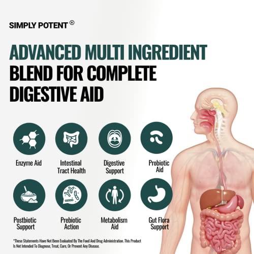 Simply Potent Complete Gut Health, Digestive Enzymes Plus Prebiotic, Probiotic & Post Biotic Gastrointestinal Support, Supports Gut Health & Immune Function, 60 Capsules