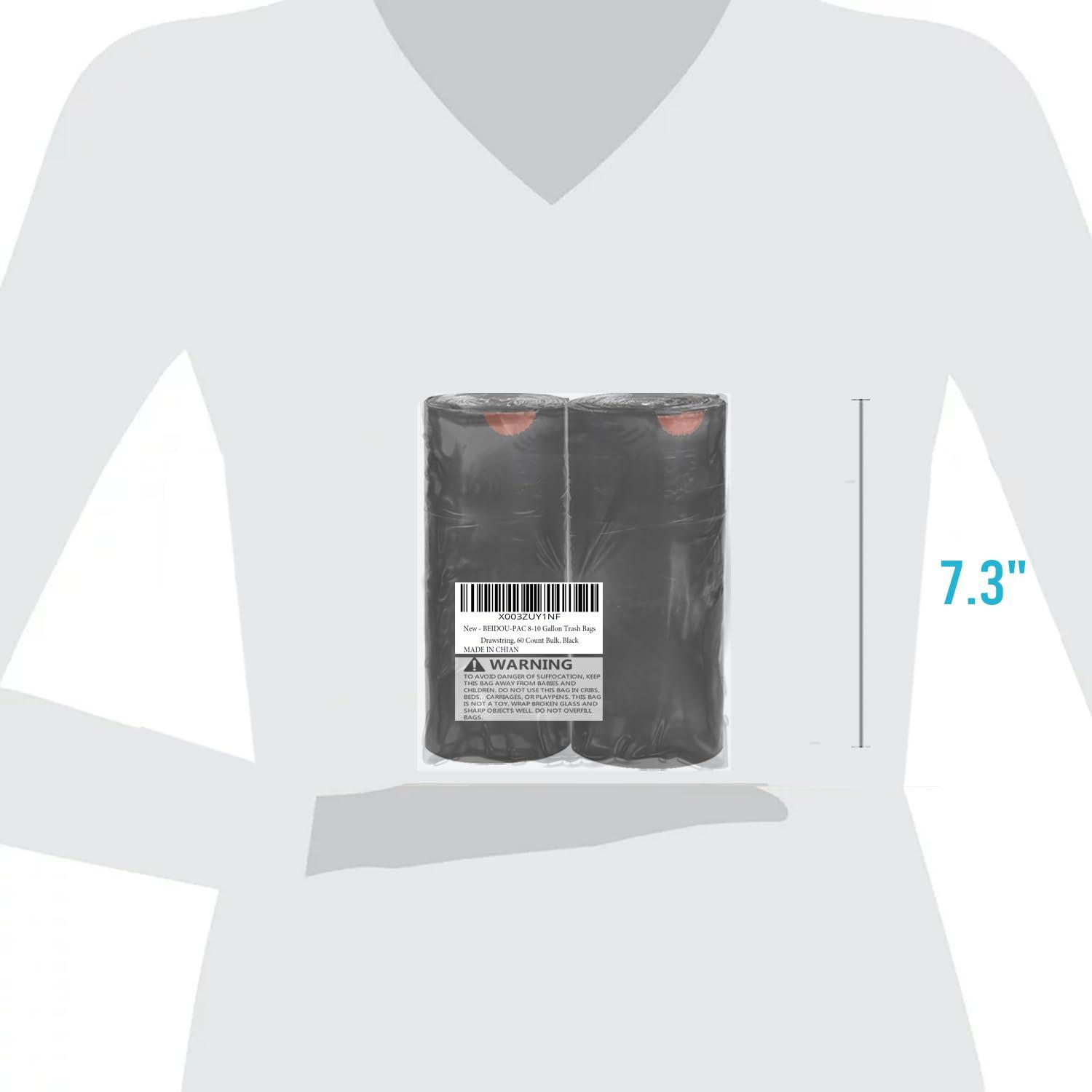 BEIDOU-PAC BEIDOU-PAC 8-10 Gallon Trash Bags Drawstring, 60 Count Bulk, Black & Unscented Multi-purpose Garbage Bags for Business Home Bathroom Kitchen Commercial and Industrial
