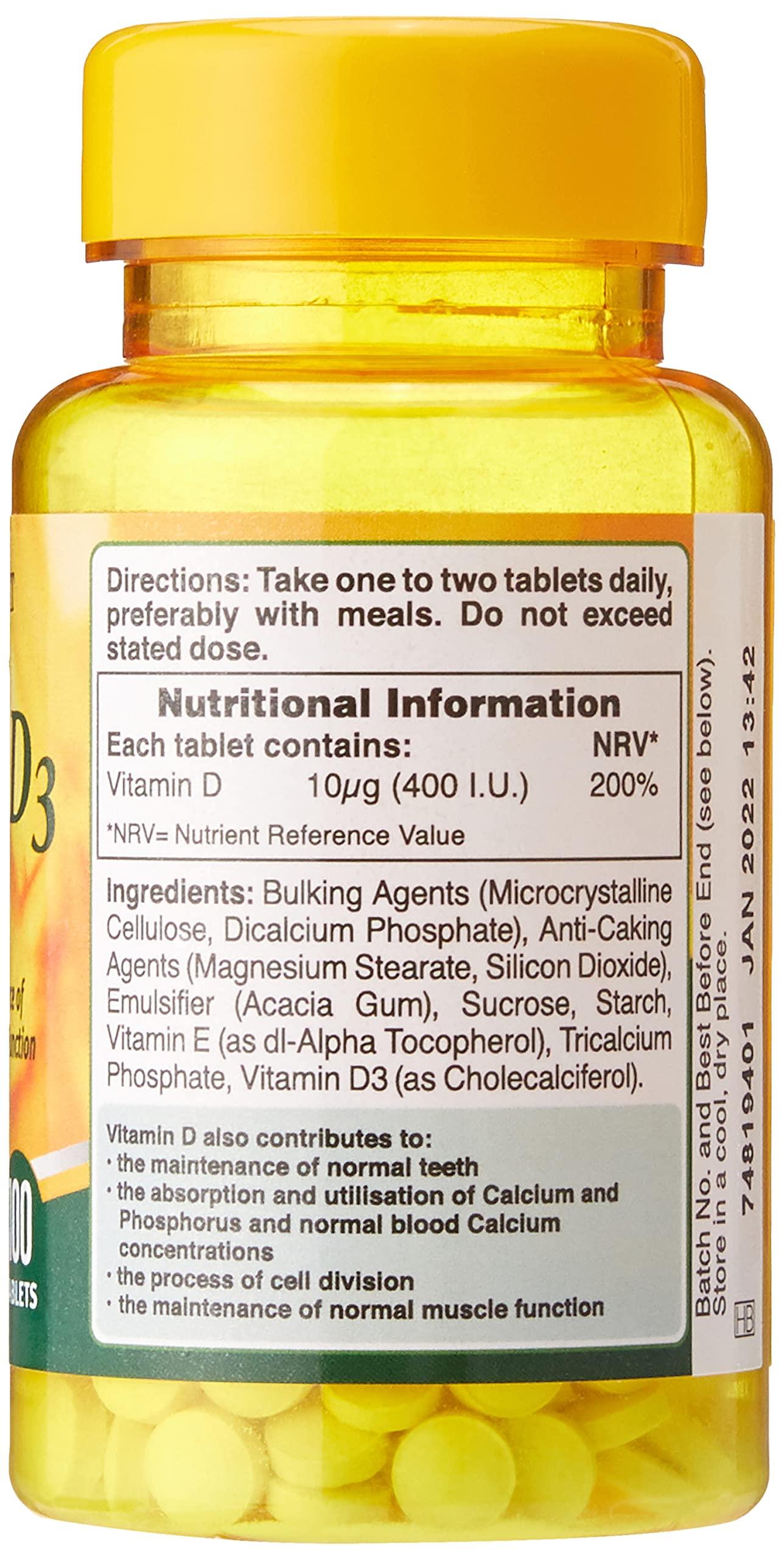 Holland & Barrett Holland & Barrett Vitamin D3, 10ug - 100 Tablets