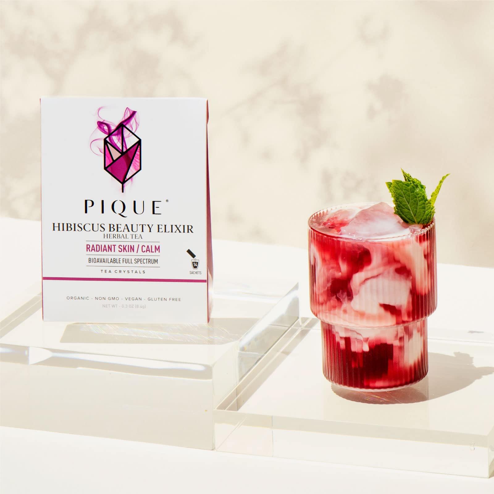PIQUE Pique Organic Hibiscus Tea Crystals - Powerful Antioxidants and Caffeine-Free Herbal Tea, Real Egyptian Flower for Glowing Skin - 28 Single Serve Sticks (Pack of 2)