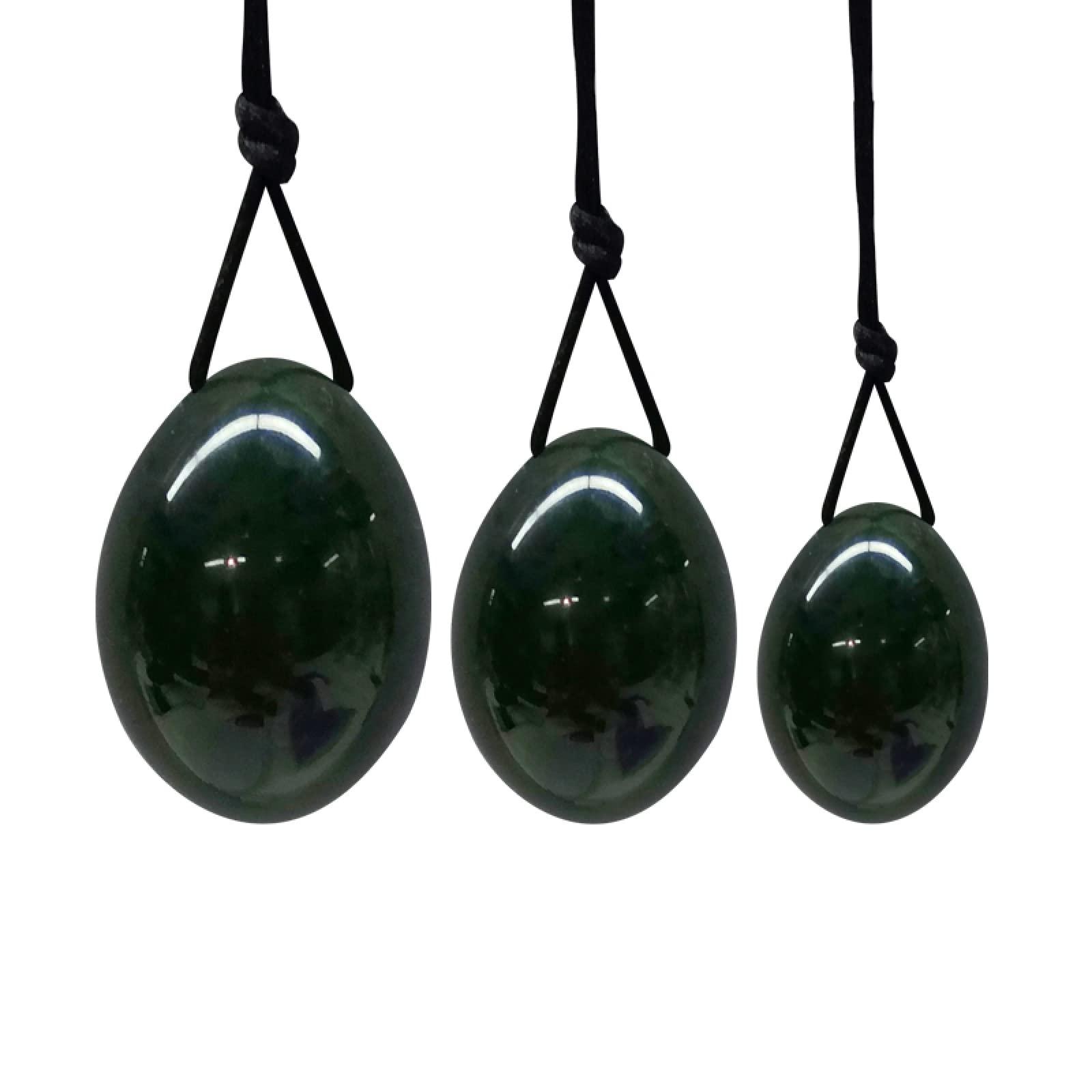 FOCCAR FOCCAR 3pcs Nephrite Jade Eggs for Women Exercise Jade Egg Set Drilled Massage Stone Natural Stone