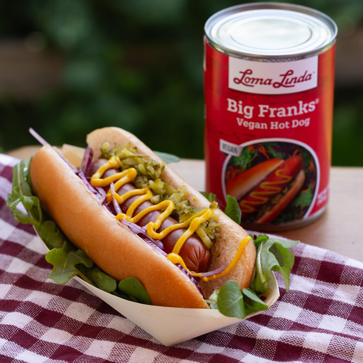 Loma Linda Vegan Hot Dogs Plant Based Meat Alternative - Loma Linda Big Franks Variety Pack, 15oz Cans (12 Pack) - High Protein Meatless Franks for Grilling & Cooking - Vegetarian, Non-GMO, Soy Protein