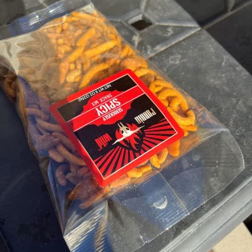 RunninWild Spicy Snack Mix | Party Mix including hot Cajun corn sticks, roasted peanuts, and cheddar cheese sesame sticks | Runnin' Wild Foods, 1.5 Pounds Total (Box of 3 bags, 8oz each)