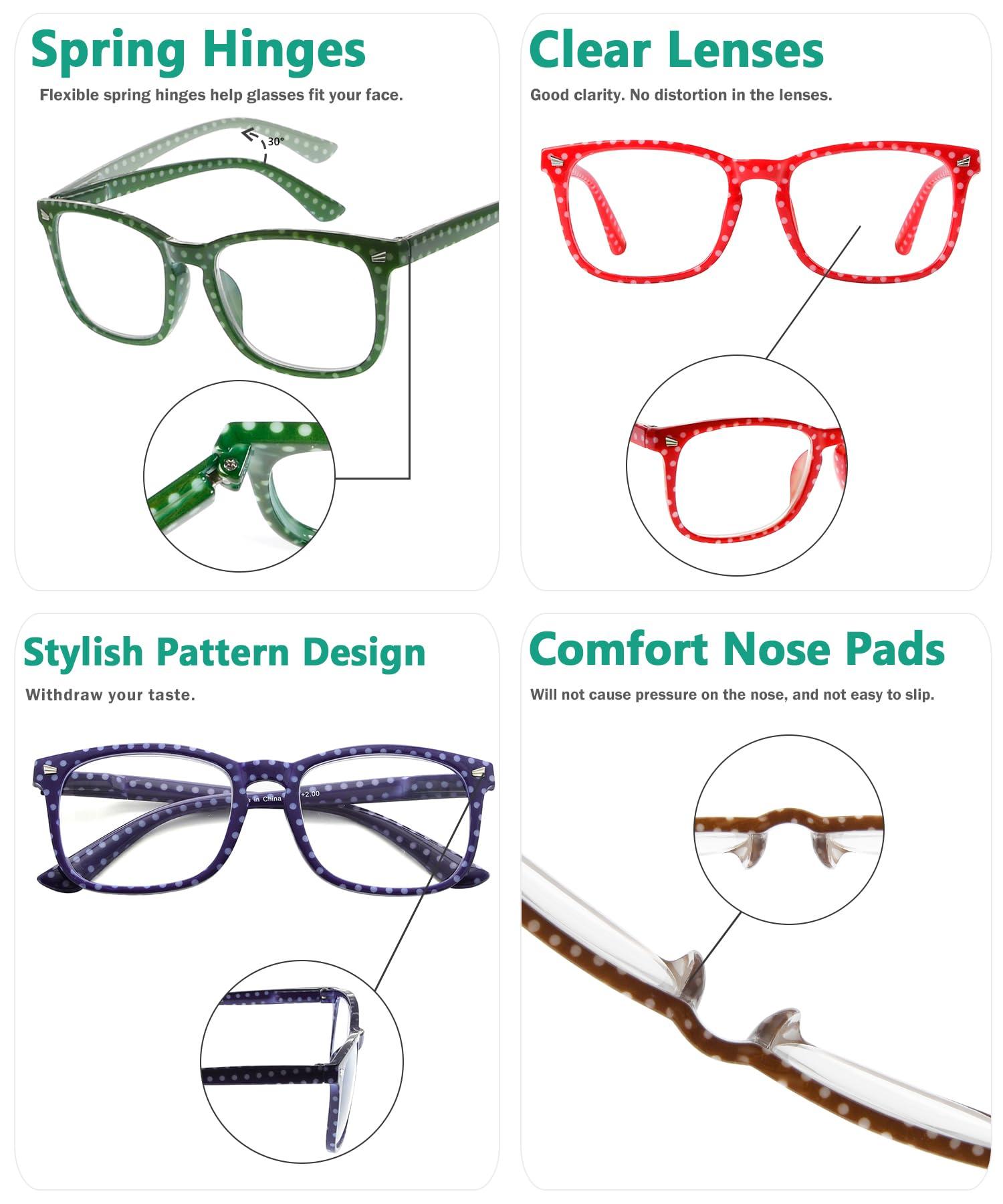 Eyekepper Eyekeppe 4 Pack Reading Glasses Polka Dots Pattern Readers for Women Reading