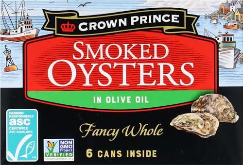 Crown Prince Crown Prince Smoked Oysters in Olive Oil, 3.75 Ounce Cans (Pack of 6)