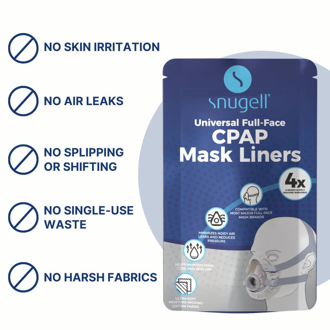 Snugell Snugell CPAP Mask Liners Full-Face (4-Pack) White Soft Cotton Fabric CPAP Skin Protector for Universal Fit Reduces Skin Irritation, Air Leaks Reusable & Washable for 6-Month Supply
