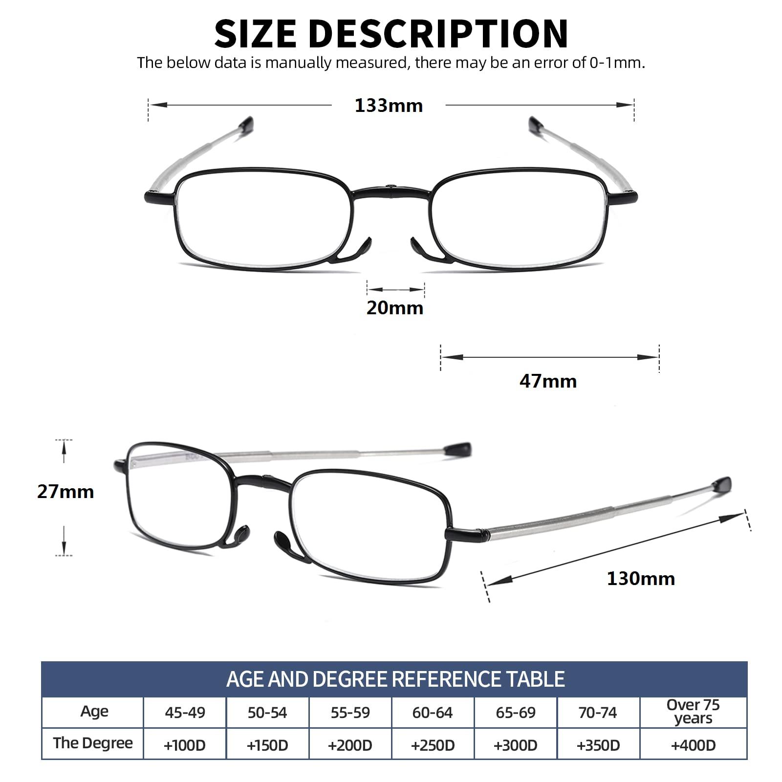 OWTXIS OWTXIS 3 Pack Folding Reading Glasses for Men Women, Keychain Compact Readers Blue Light Portable Pocket Eyeglasses (Black, Gunmetal, Red, 2.75)