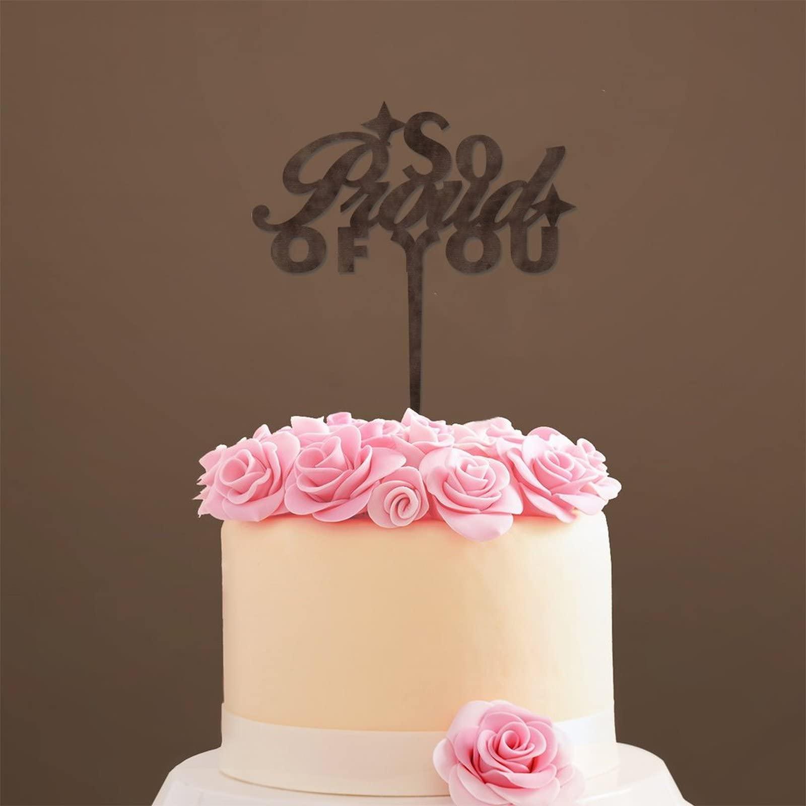 LetusZhogo Graduation Cake Topper, Congratulations Cake Topper, So Proud Of You Cake Topper, Wood Cake Topper