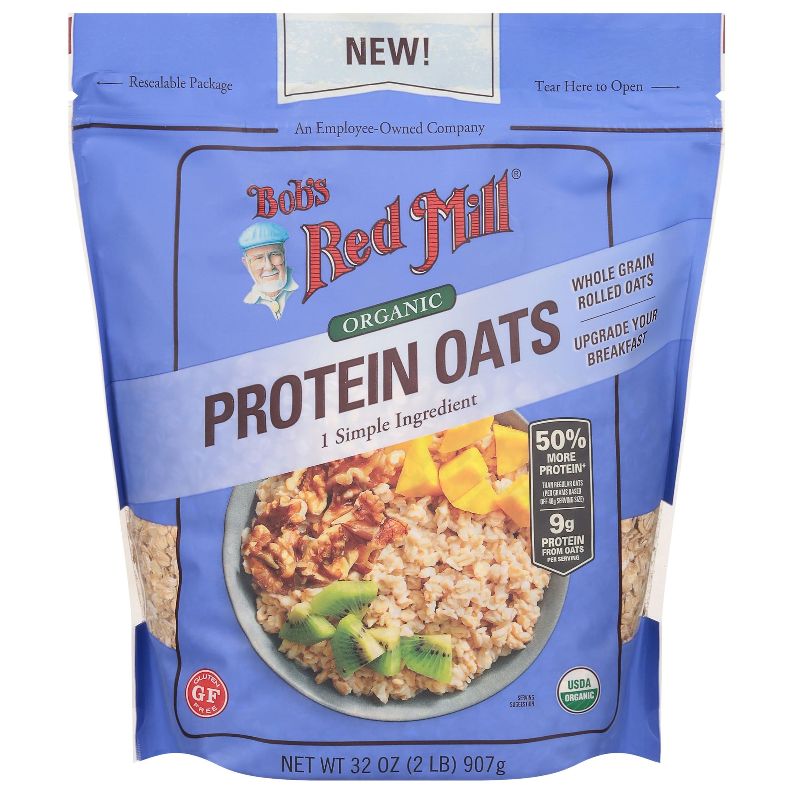Bob\'s Red Mill Bob\'s Red Mill Organic High Protein Oats - 32 oz (Pack of 1), 9g/Serving, Gluten Free, Non GMO, Whole Grain, Plant Based Protein