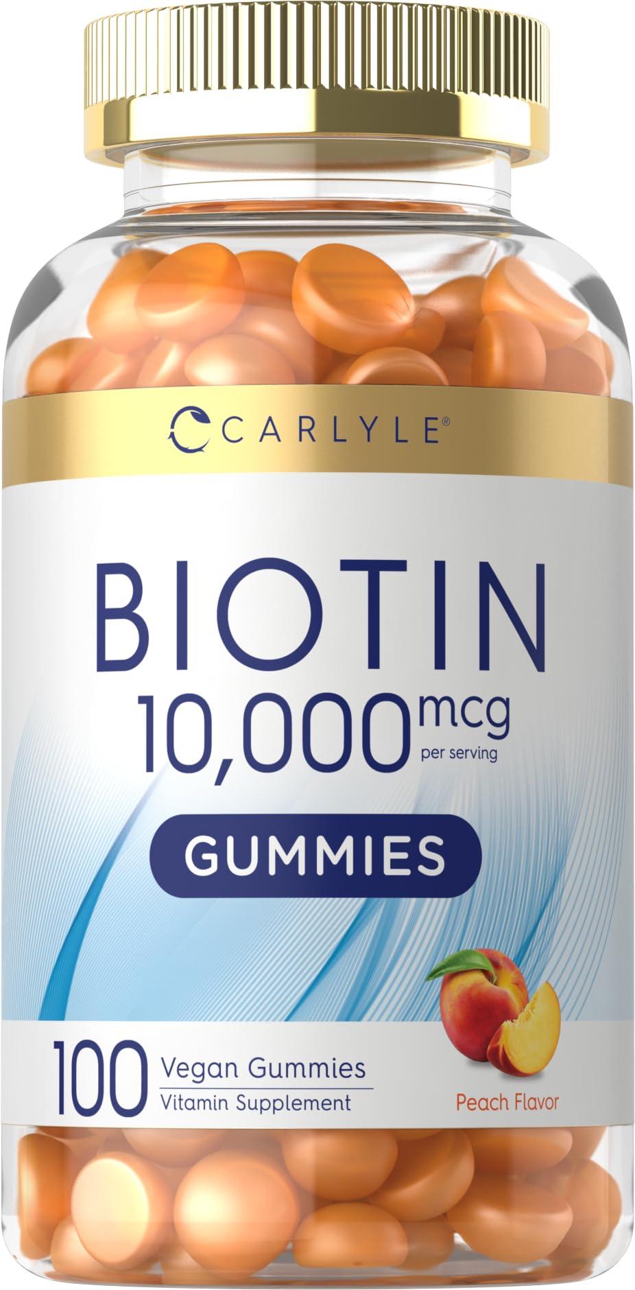 Carlyle Carlyle Biotin 10000mcg Gummies | 100 Count | Peach Flavor Supplement | Vegan, Non-GMO, Gluten Free