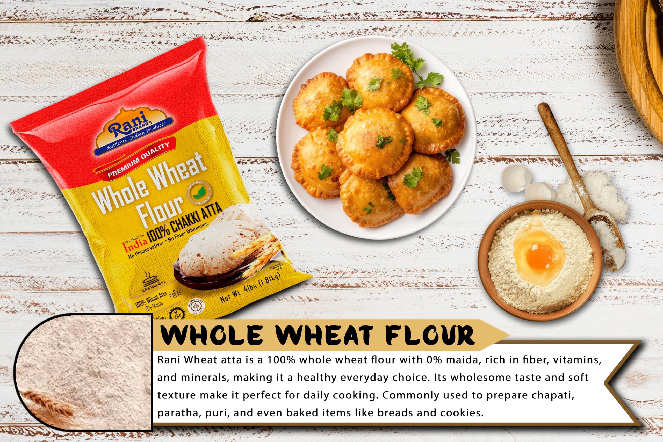Rani Brand Authentic Indian Products Rani Chapati Flour (100% Pure Whole Wheat Atta), For Making Roti & Indian Breads 64oz (4lbs) 1.81kg Bulk ~ All Natural | Vegan | No Salt or Colors | NON-GMO | Kosher | Indian Origin