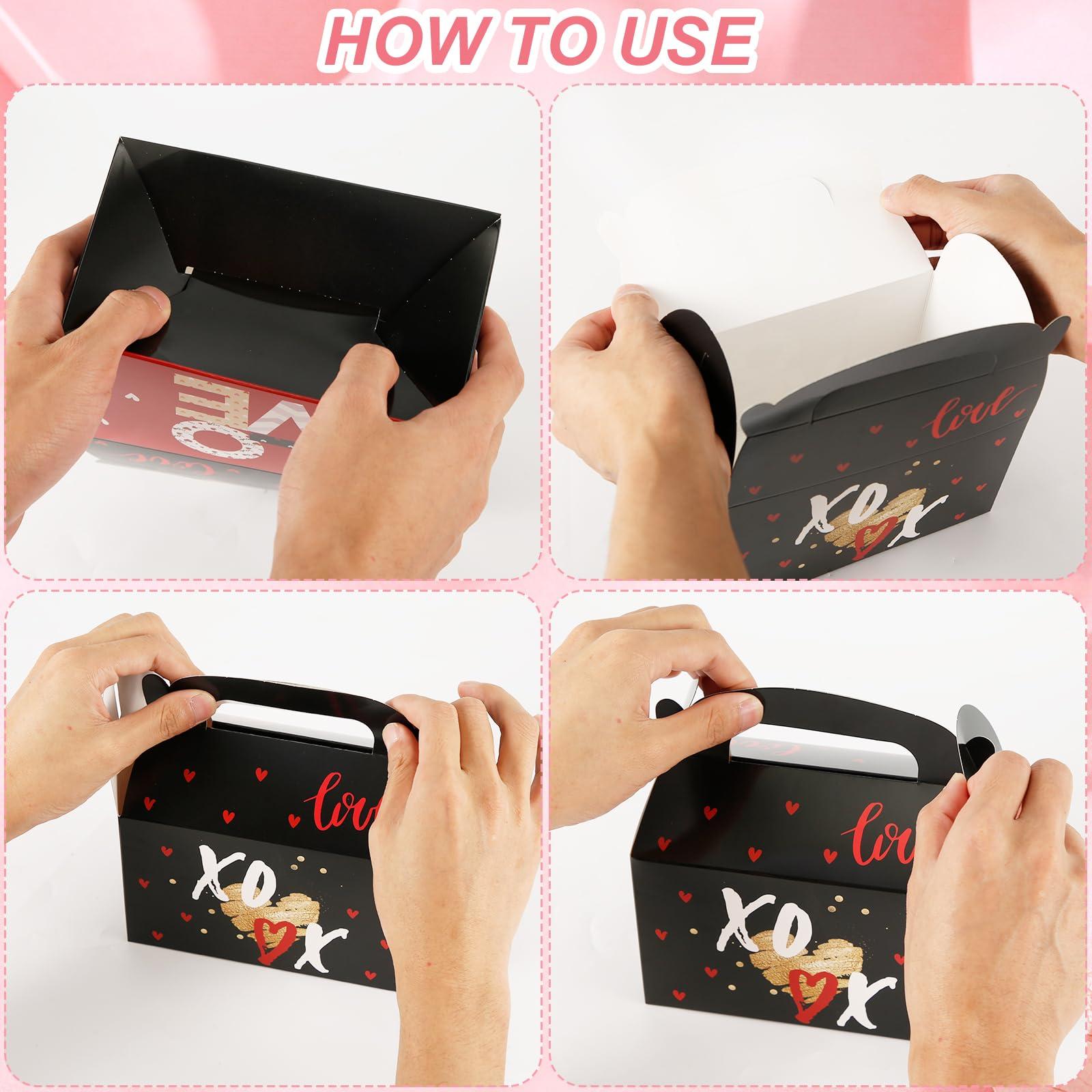 PEUTIER PEUTIER 12pcs Valentine\'s Day Gift Box, Heart Theme Candy Boxes Love Printed Bakery Boxes Sweet Colorful Goody Bag Cookie Treat Cardboard Box for Kids Party Favor Classroom Exchange Prizes