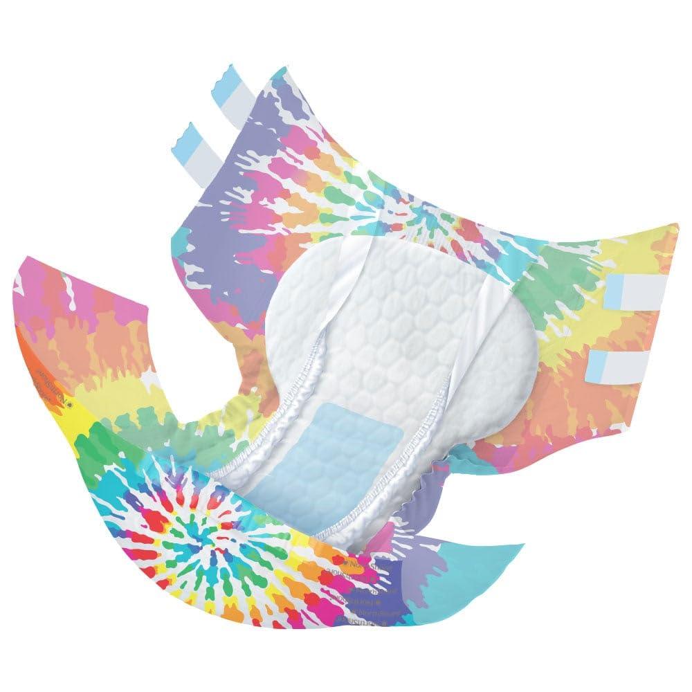 NorthShore NorthShore MegaMax Adult Overnight Diapers, 12-Hour Tab-Style, Medium, 4 Count Trial, Tie-Dye, 32-44 inches, Unisex Incontinence Underwear