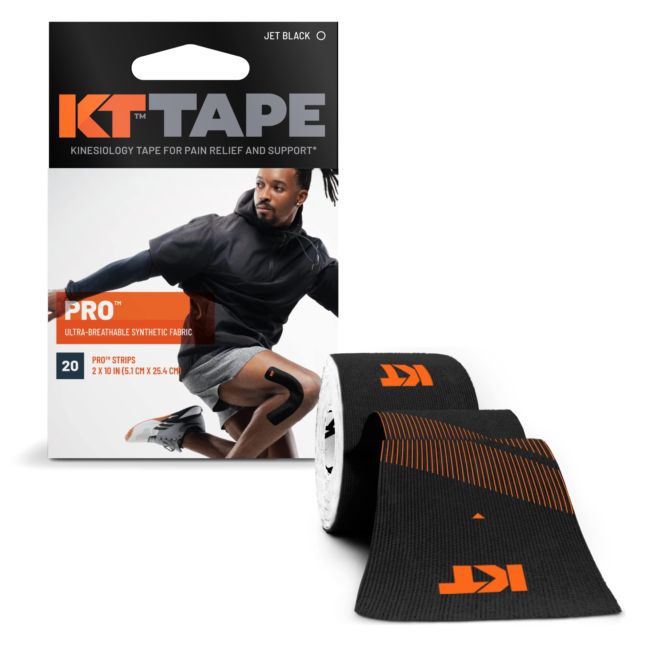 KT Tape KT Tape, Pro Synthetic Kinesiology Athletic Tape, 20 Count, 10 Precut Strips, Jet Black