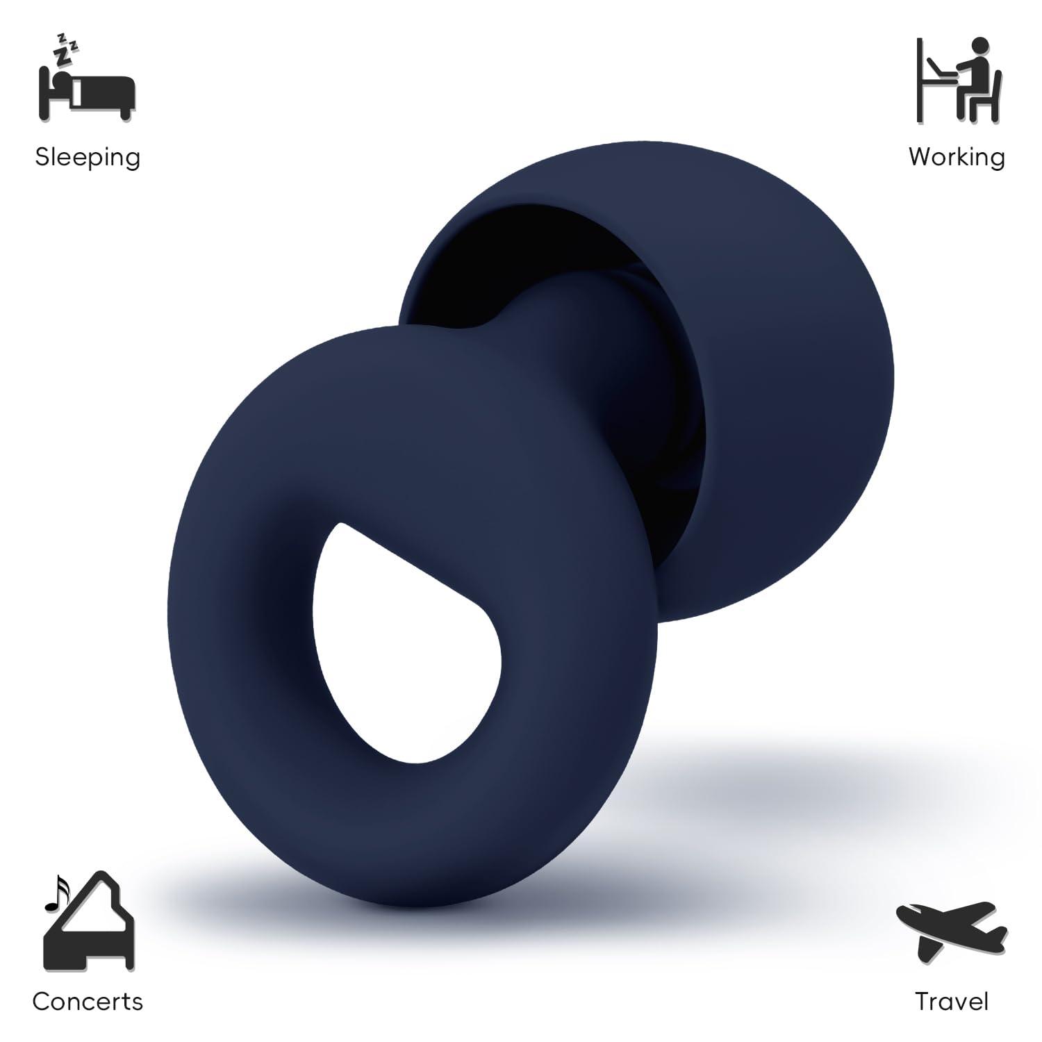 DPZZ Noise Canceling Earplugs for Sleep and Concentration New Flexible Earplugs for Better Attenuation 2 Pair Reusable Deal for Side Sleepers &Noise Sensitive Person 27dB Noise CancellationNavy Blue