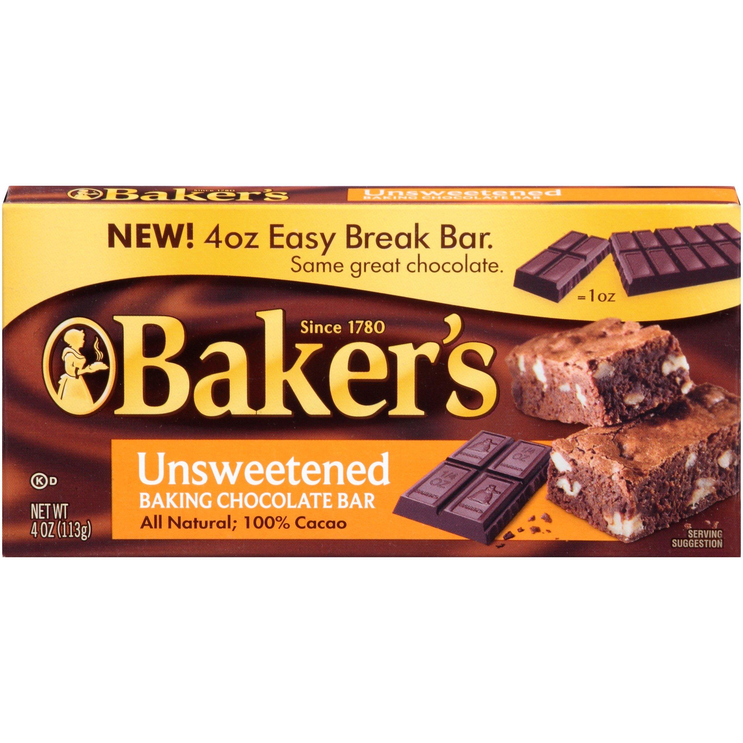 Baker's Baker's Unsweetened Chocolate Baking Bar 4 OZ (Pack of 24)
