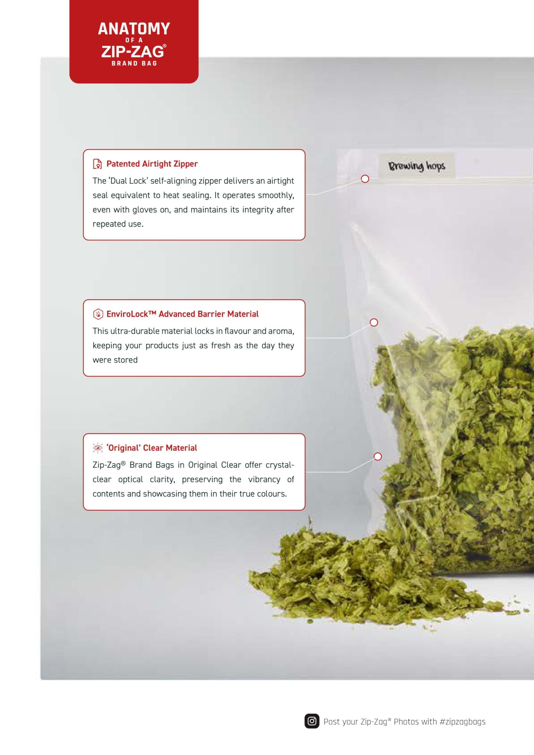 ZIP-ZAG Zip Zag Bag (1 LB) 10x One Pound Zip Lock Bags (16.93\" x 11\") Say Goodbye to Stale Herbs And Spices With Food Safe Zipper bags | Resealable, Reusable, Washable and Airtight Zipper Bags