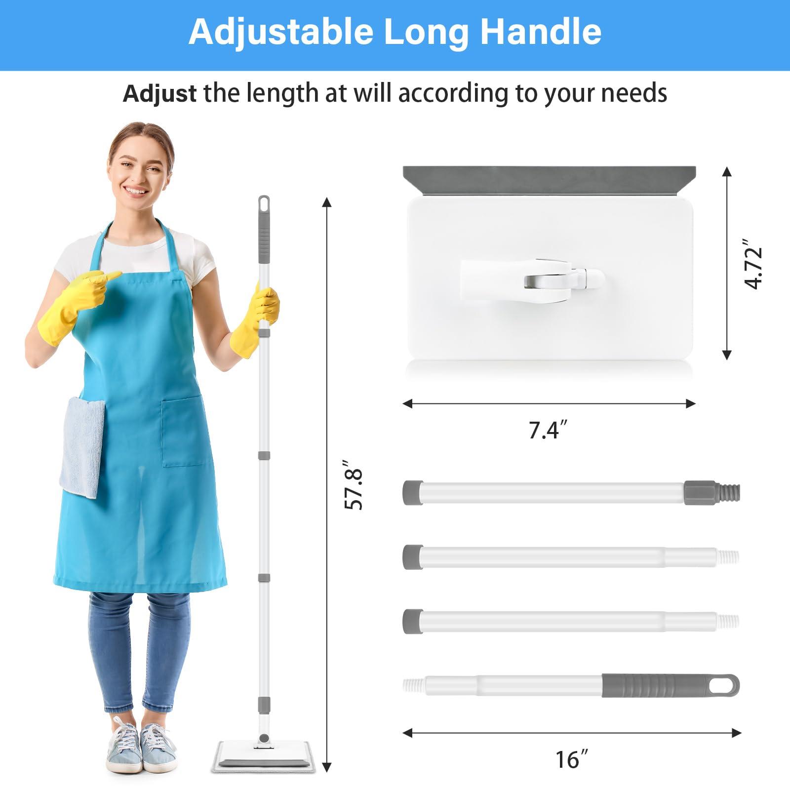 DELUX Baseboard Cleaner Tool with Handle, Baseboard Cleaner with Extendable Long Handle, 4 Reusable Cleaning Pads Wall Cleaner for Baseboards Cleaning, Ceiling, Wall, Floor, Shower Bathroom Kitchen