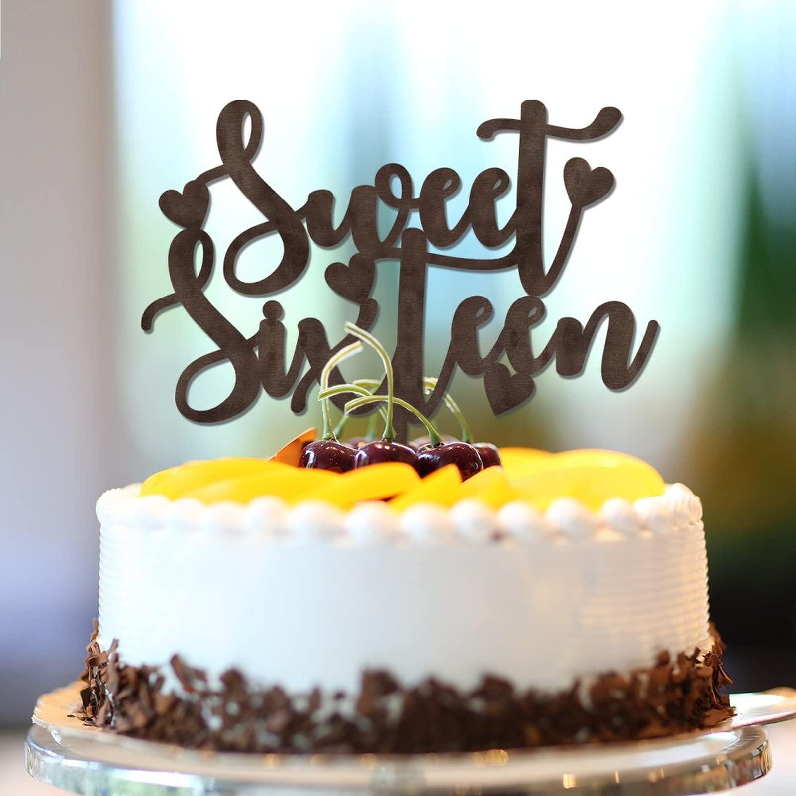CustonCares Sweet 16 Cake Toppers 16th Happy Birthday Cake Topper Brown Wood Sixteen 16 Years Old Happy Birthday Party Favors Personalized Name Any Age Number 16th Anniversary Birthday Present For Family Friends
