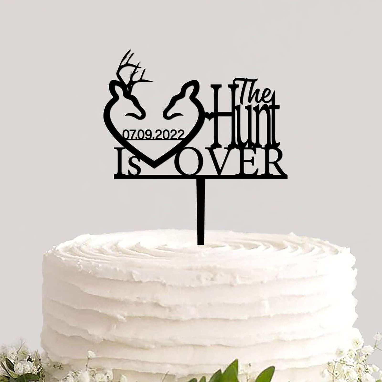 Generic Acrylic Wedding Cake Topper Custom Funny The Hunt Is over Not Edible Baking Cake Insert Cake Decoration Supplies for Wedding Engagement Anniversary Bridal Shower Party Decor