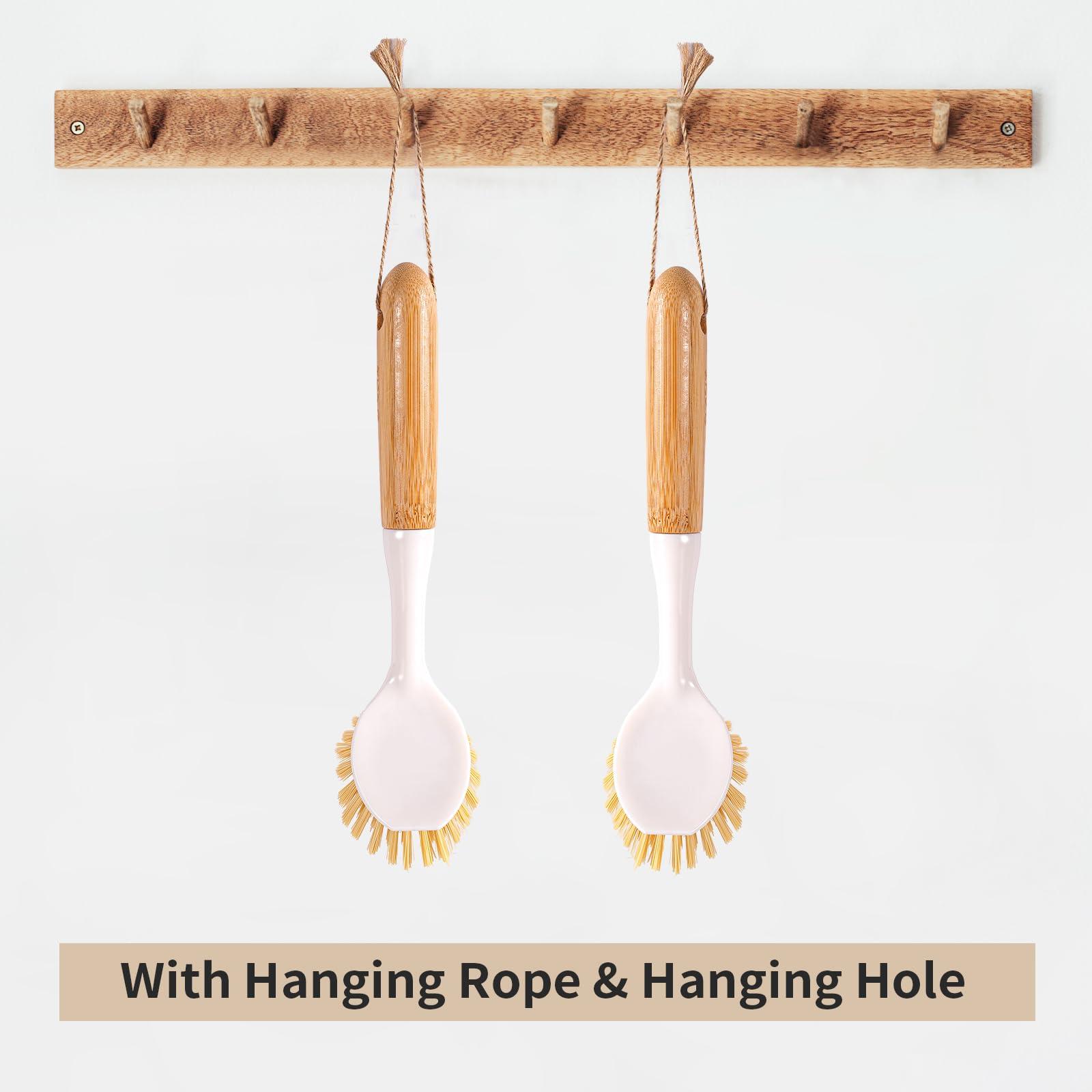 TEZZ Kitchen Dish & Cast Iron Brush with Scraper, [2 Pack] Skillet Scrub Cleaner with Handle, Kitchen Cleaning Scrubber for Dishes, Pots, Cast Iron Skillet, Non-Stick Frying Pans, Sinks and House Cleaning