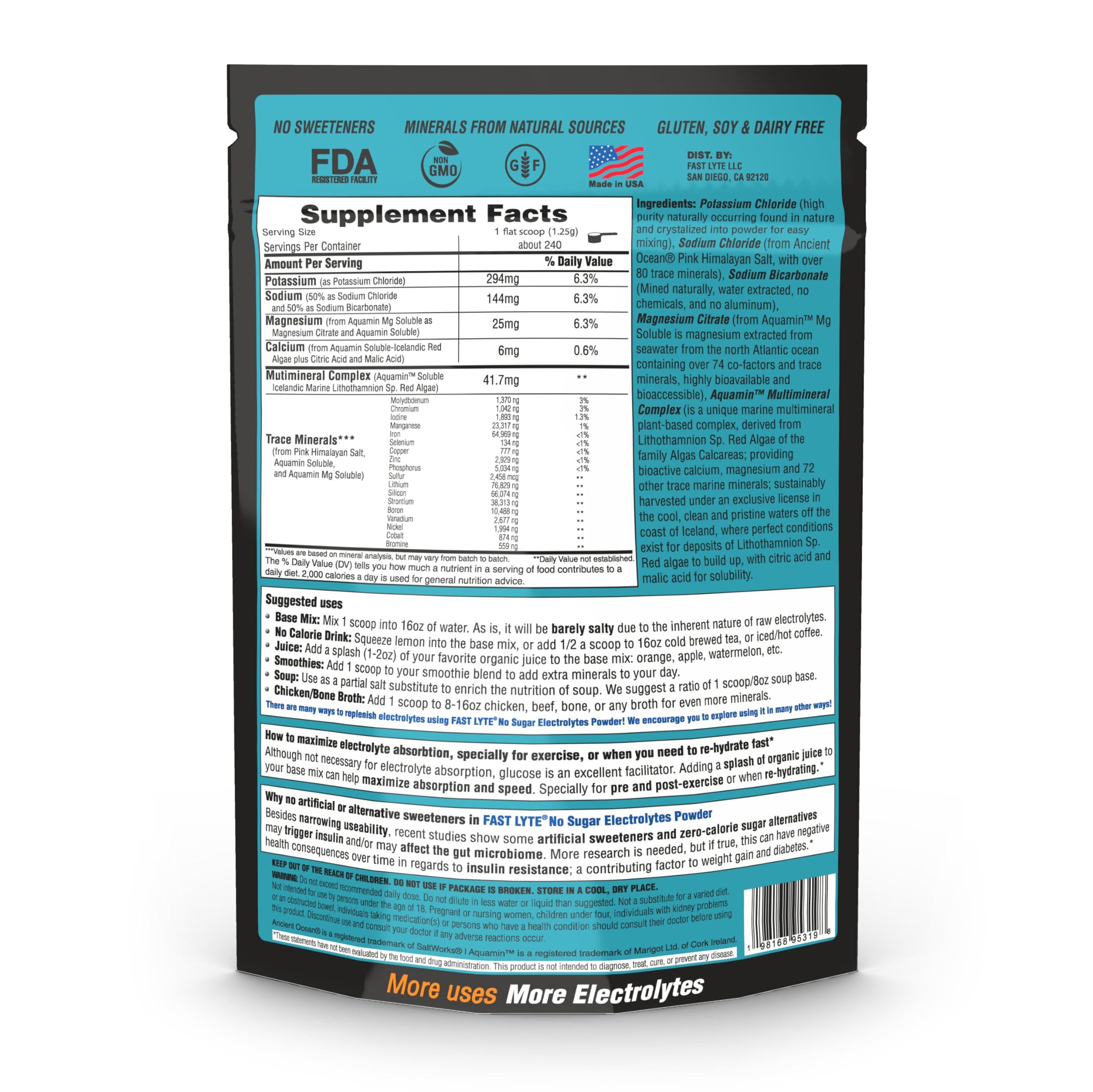 FAST LYTE FAST LYTE No Sugar Electrolytes Powder in The Raw | Mix in Coffee, Soup, Juice, Water, Smoothies, Broth, Anything | No Sweeteners or Flavorings | Keto & Sugar Free | Non-GMO & Vegan