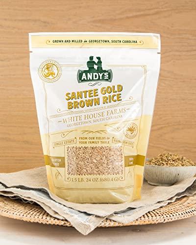 Andy's Andy’s Santee Gold Rice by White House Farms| Long Grain Brown Rice | Gluten Free & Non GMO | Sugar Free, Delicious Non-Aromatic | Harvested in The USA | 1 Pack | 24 Oz (1.5lb)