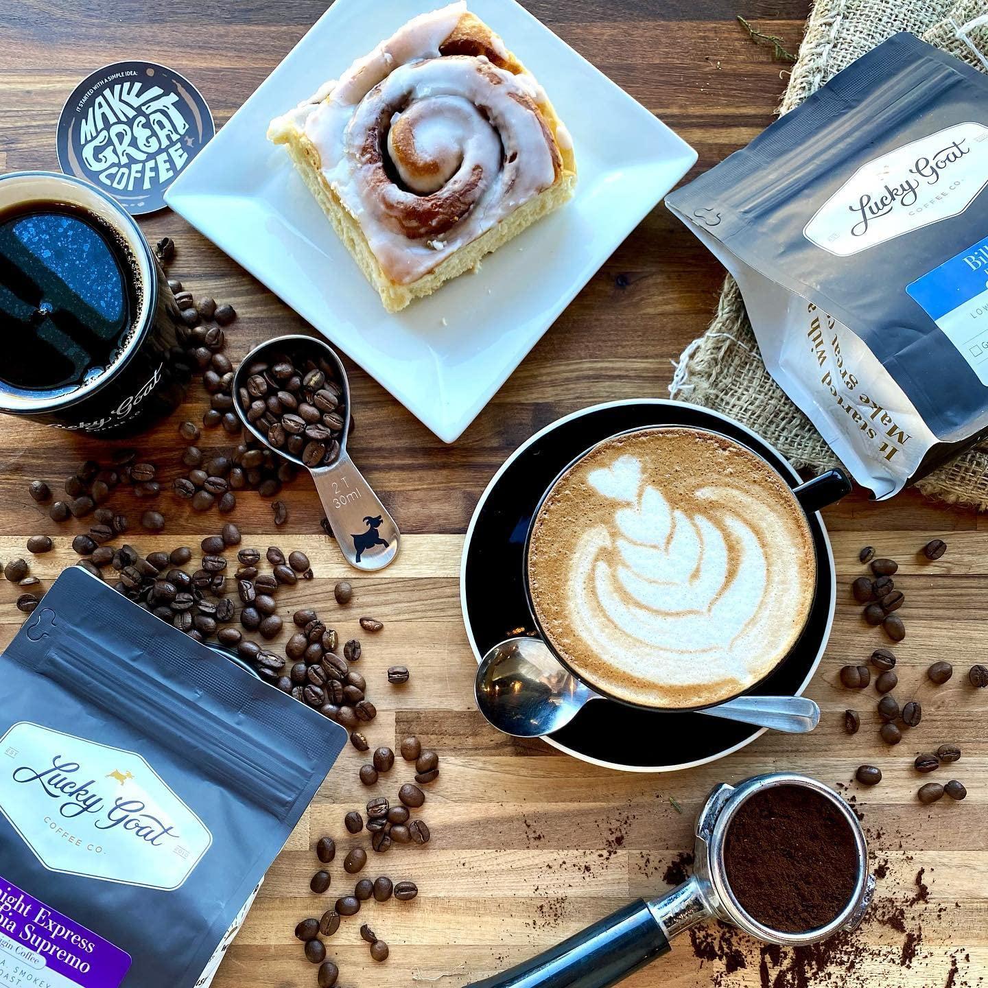 Lucky Goat Lucky Goat Espresso Blend Whole Bean Coffee – Lucky 7 – Snappy, Spicy Body, Citric Acidity, Dark Chocolate, Complex - Medium Roast, 12 Ounce Bag, 100% Arabica