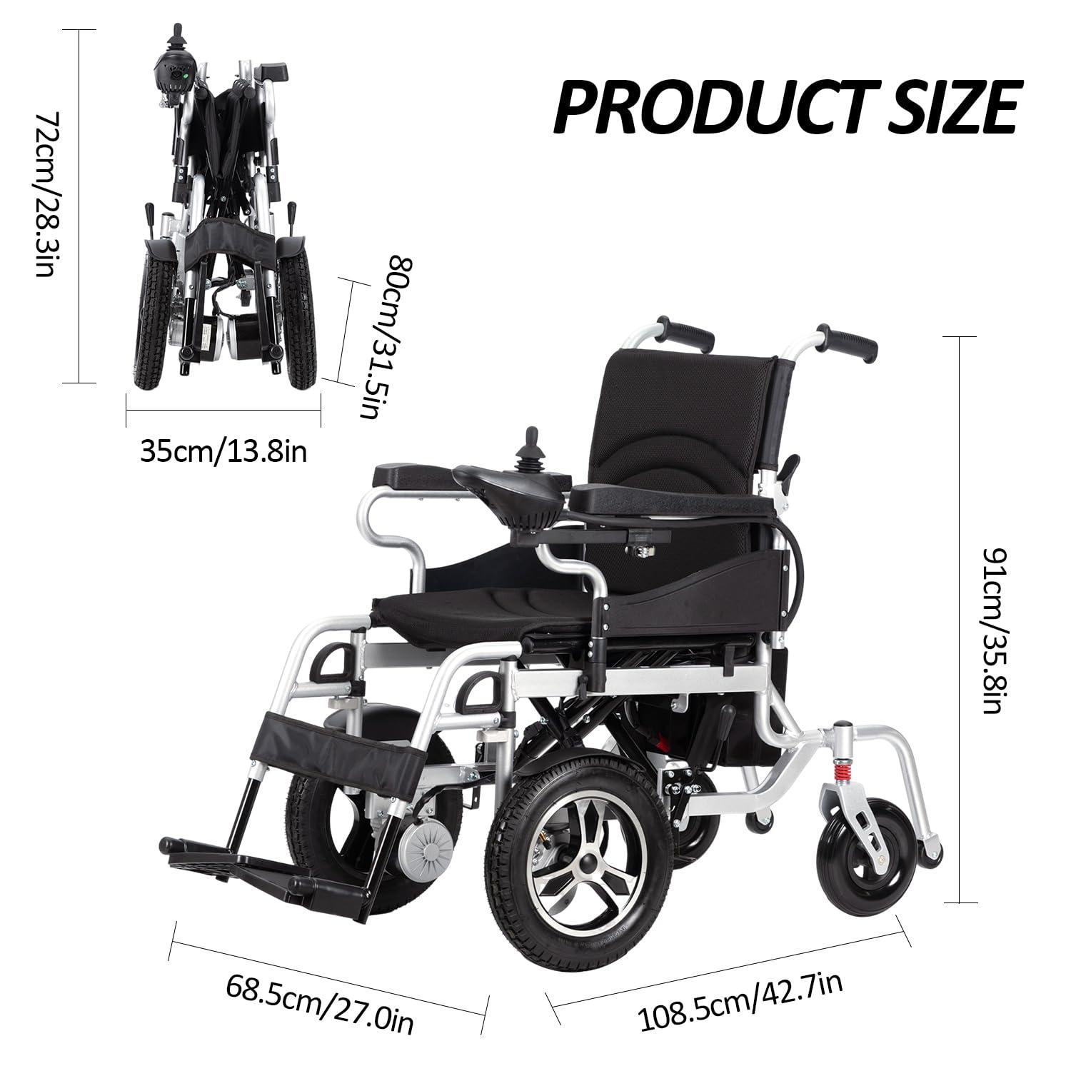 Generic Electric Wheelchair for Adults,20 Miles Long Travel Range Lightweight Foldable Power Wheelchair All Terrain Motorized Wheelchair for Seniors Compact Portable Airline Approved-Supports 330lbs