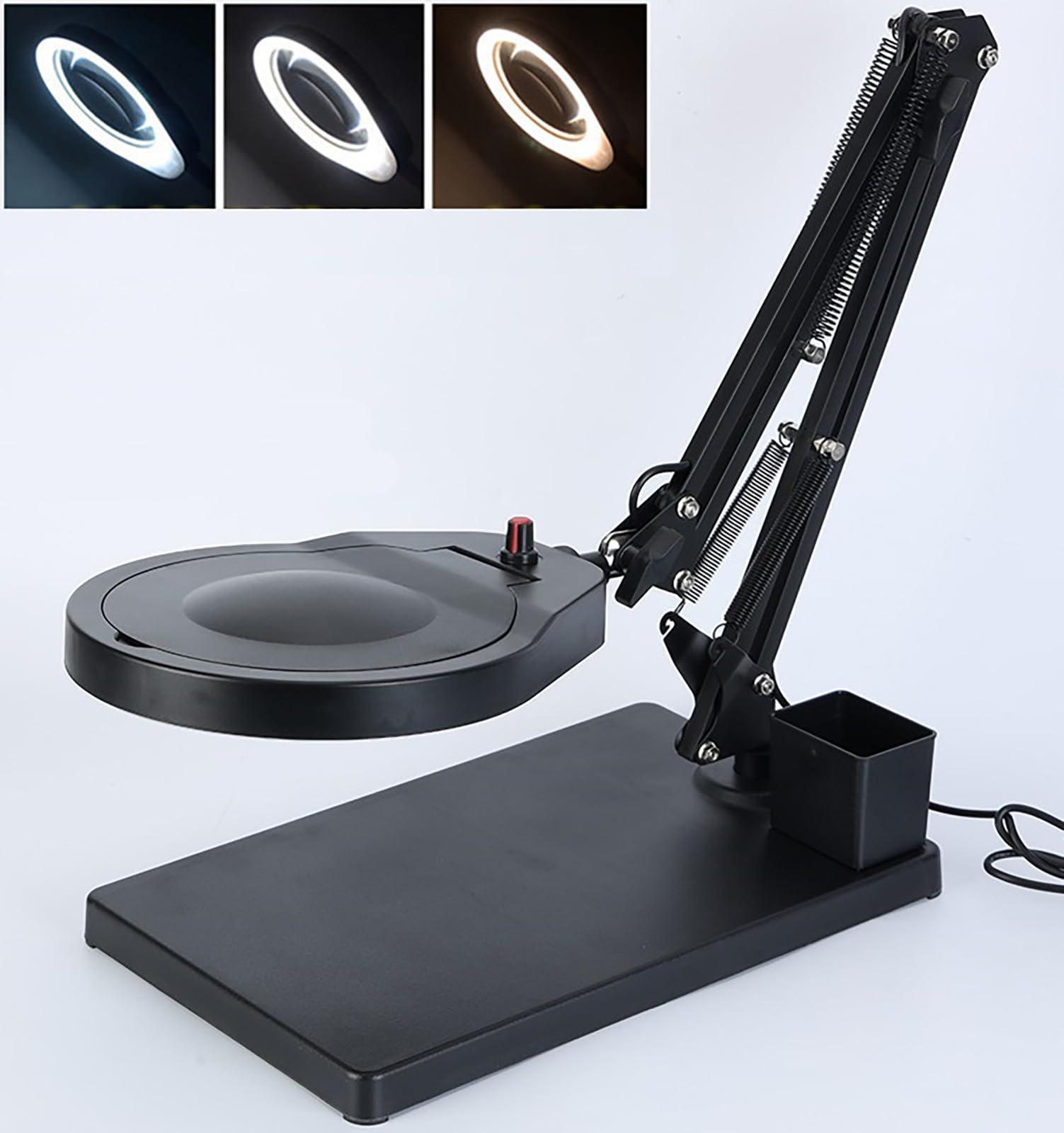 GLocKi 10X Magnifying Glass with Light, 3 Color Modes, 4.7 Real Glass Lens LED Desk Lamp & Clamp, Magnifier Light and Stand for Crafts Welding Close Work