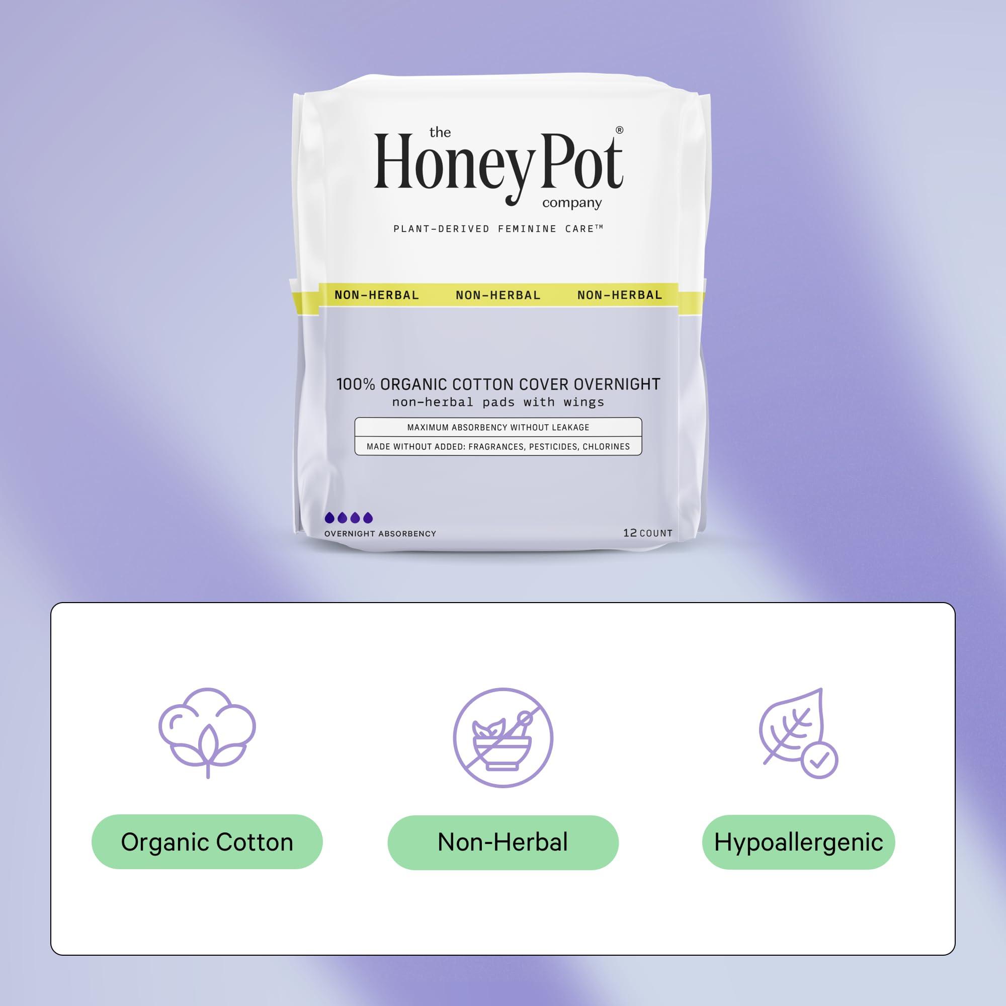 The Honey Pot Company The Honey Pot Company - Pads for Women - Non-Herbal Overnight & Regular Flow Bundle - Organic Cotton Cover & Ultra-Absorbent Pulp Core - Sanitary Pads for Women - Feminine Care - FSA & HSA Eligible