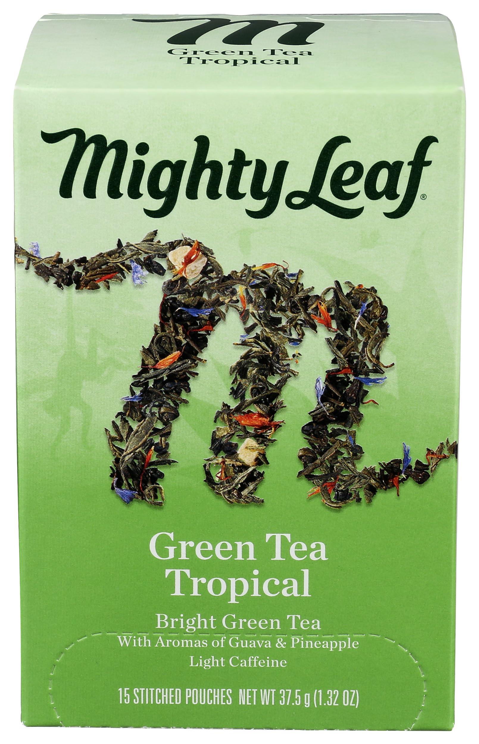 Mighty Leaf Mighty Leaf Tea, Green Whole Leaf Tea Bags - Green Tea Tropical - Light Caffeine - Blended with Pineapple, Guava & Tropical Fruit Flavors - 15 Count