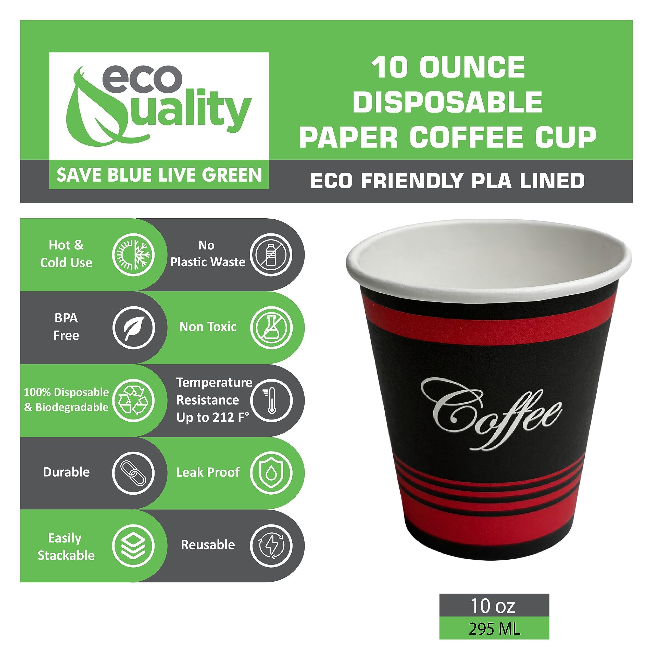 EcoQuality [1000 PACK] 10oz Classic Durable Disposable Paper Coffee Hot Cups For Hot/Cold Drink, Coffee, Tea, Cocoa, Travel, Office, Home, Cider, Hot Chocolate, To go, by EcoQuality (10 ounce - 1000 Count Cups)