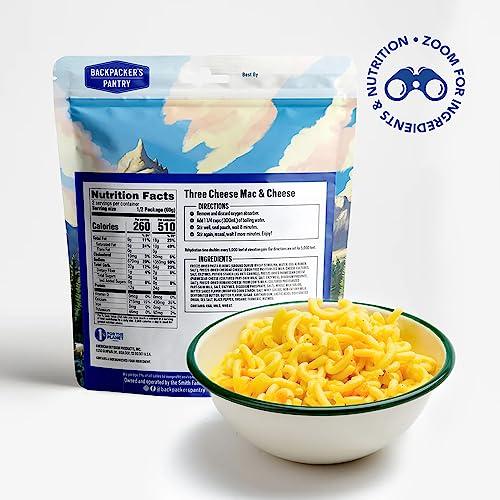 Backpacker's Pantry Backpacker's Pantry Three Cheese Mac & Cheese - Freeze Dried Backpacking & Camping Food - Emergency Food - 28 Grams of Protein, Vegetarian, 6 count