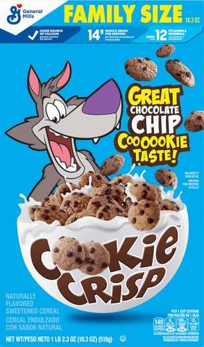 Cookie Crisp Cookie Crisp Breakfast Cereal, Chocolate Chip Cookie Taste, Made With Whole Grain, Family Size, 18.3 oz (Pack of 2)