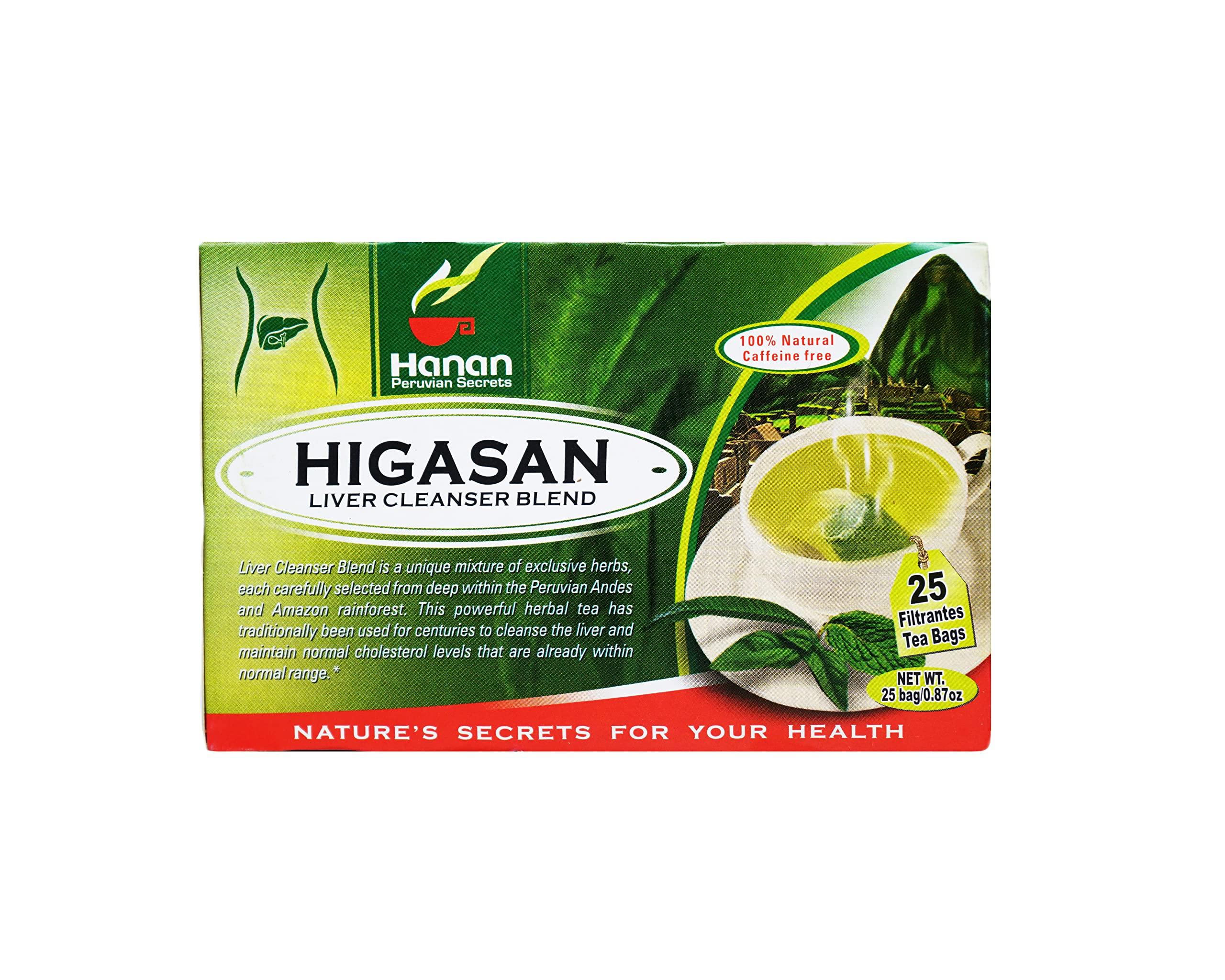 HANAN PERUVIAN SECRETS Hanan Peruvian Secrets Higasan Herbal Tea | 100% Natural Liver Cleanser | 25 Tea Bags | Naturally Aids in Cleansing the Liver and Maintaining Healthy Cholesterol Levels (12 Pack)