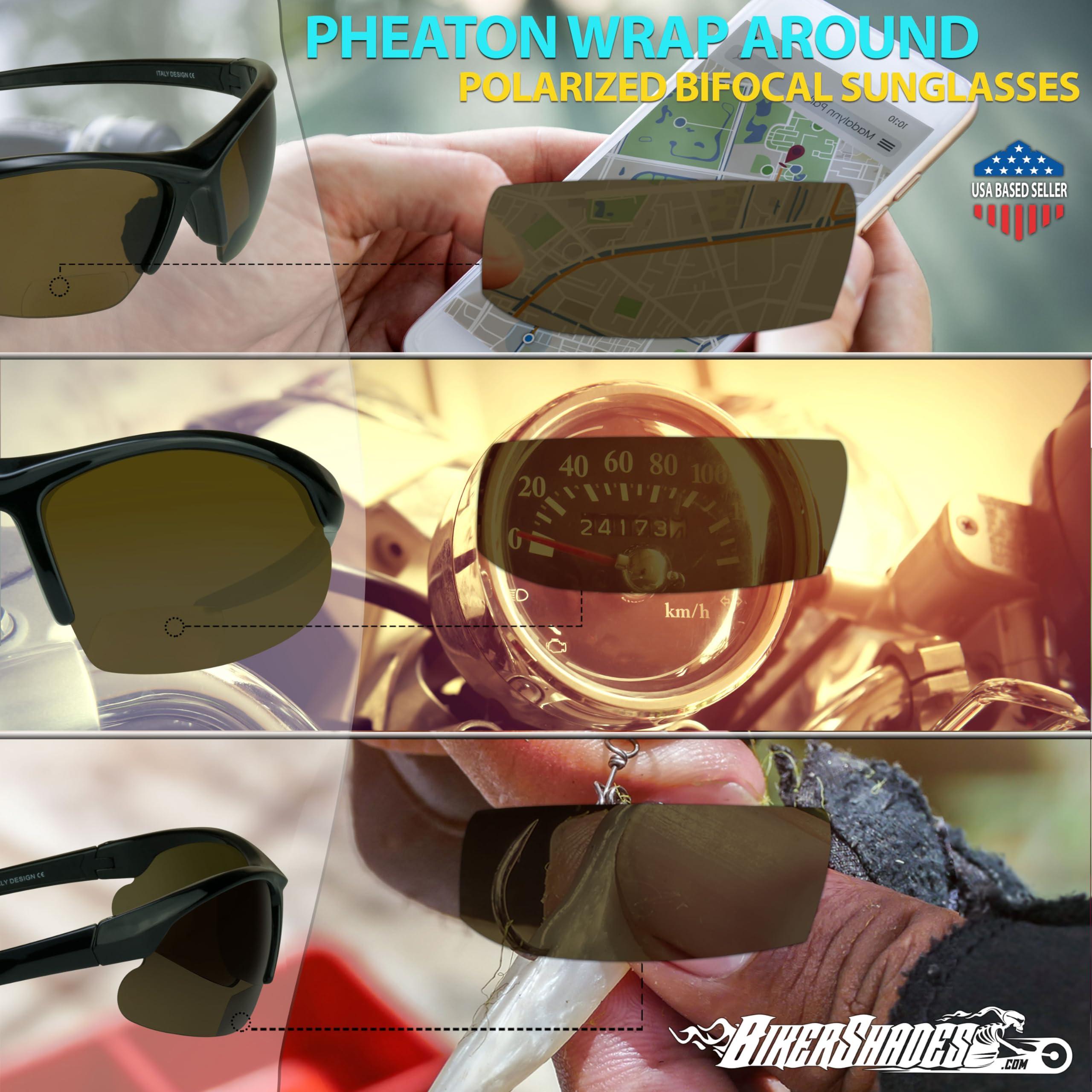 Bikershades Biker Armour Polarized Bifocal Reading +2.50 Sunglasses Semi Rimless Wrap Around Sport TR90 Black Frame Brown Lens