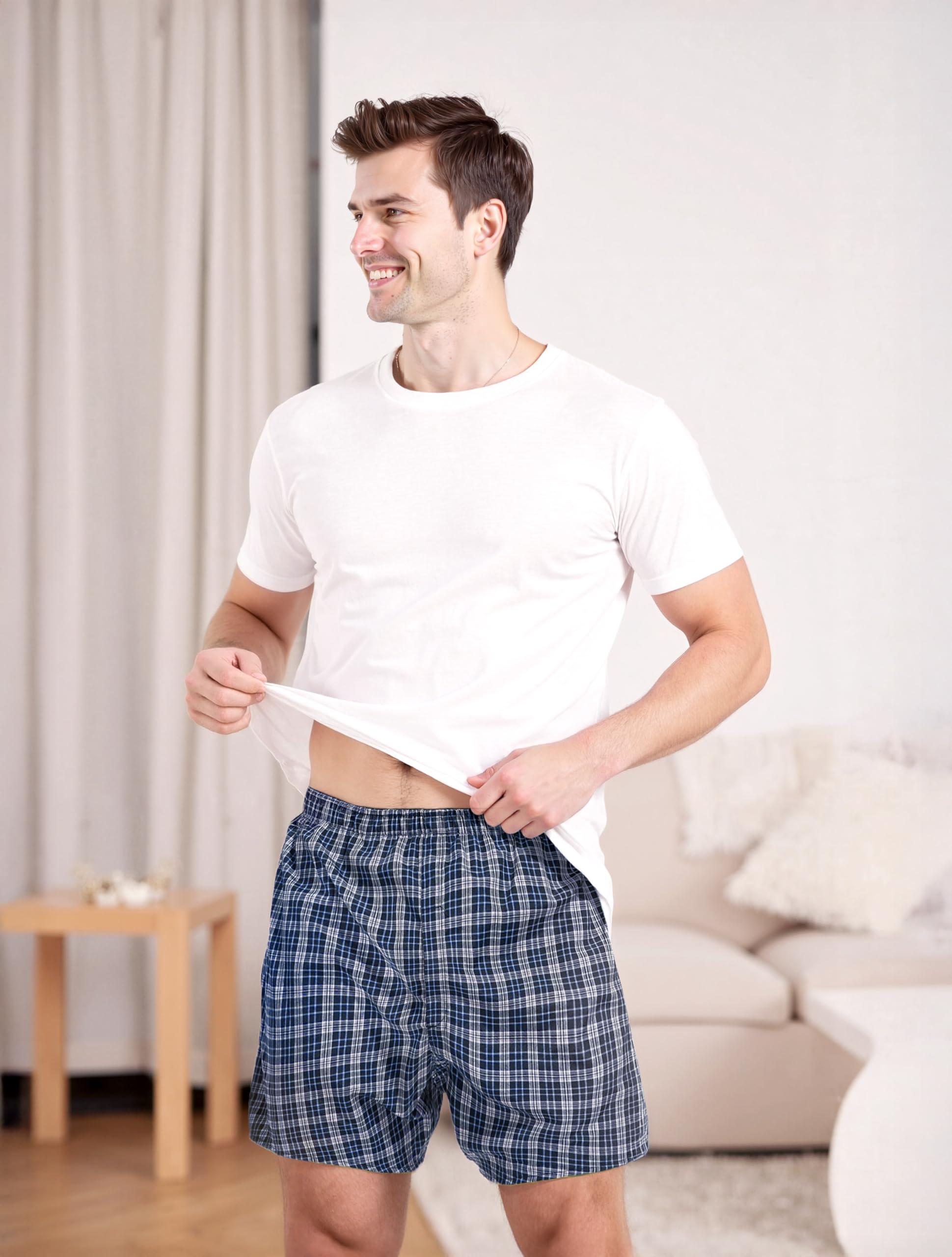 TIICHOO TIICHOO Incontinence Underwear for Men Washable Urinary Incontinence Boxer with Front Fly Regular Absorbency Mens Leak Proof Underwear 2 Pack(Medium, Blue Plaid)