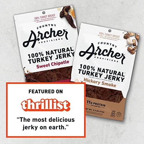 Country Archer Country Archer Turkey Jerky - Turkey Meat Protein Snacks, Turkey Jerky for People, Protein Meat Snacks, Turkey Jerky Snack Packs, Gluten Free, Keto - Hickory Smoke, 2.5 oz (Pack of 4)