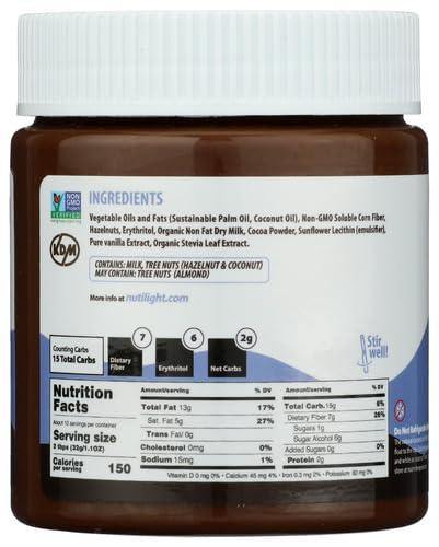 Nutilight Nutilight No Sugar Added Hazelnut Spread with Cocoa and Milk, Keto and Diabetic Friendly, Non-GMO, Gluten-Free, and Soy-Free, 11 Oz (Pack of 1)